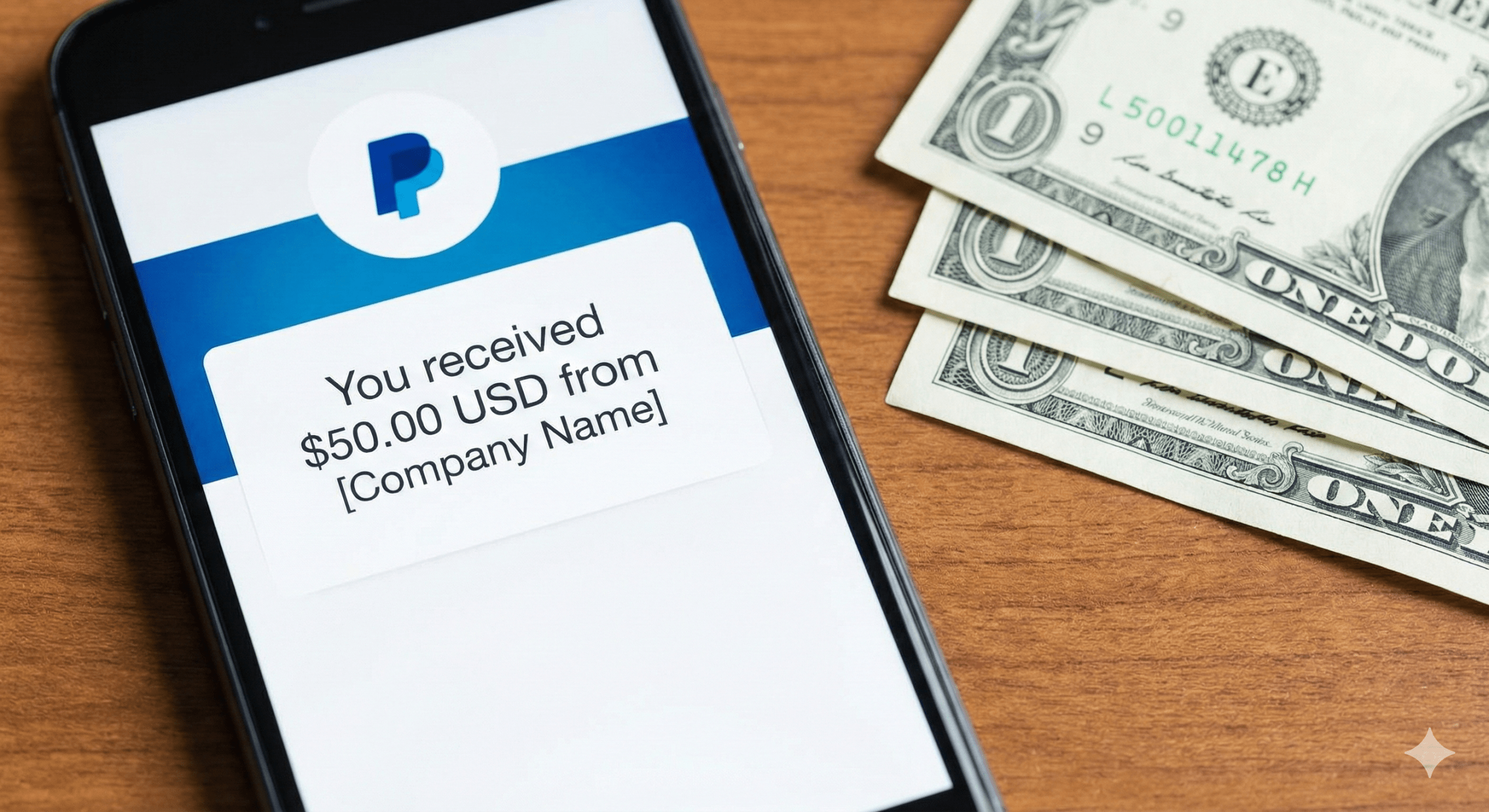PayPal notification next to USD cash