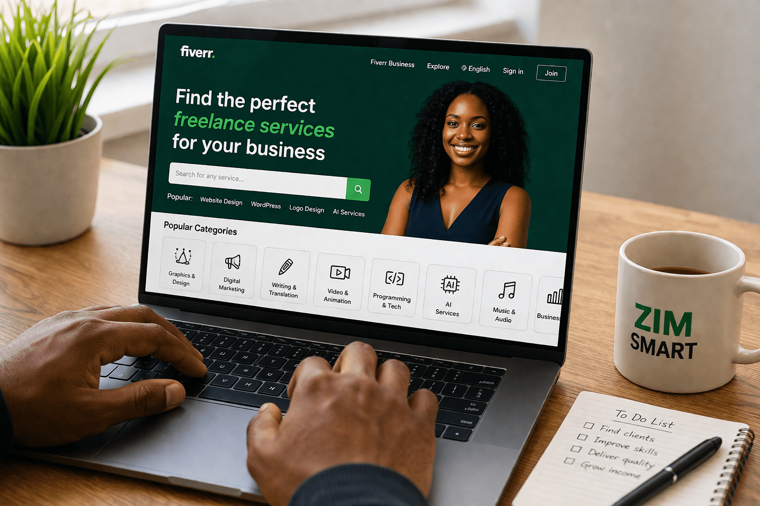 Laptop showing freelance marketplace for online work
