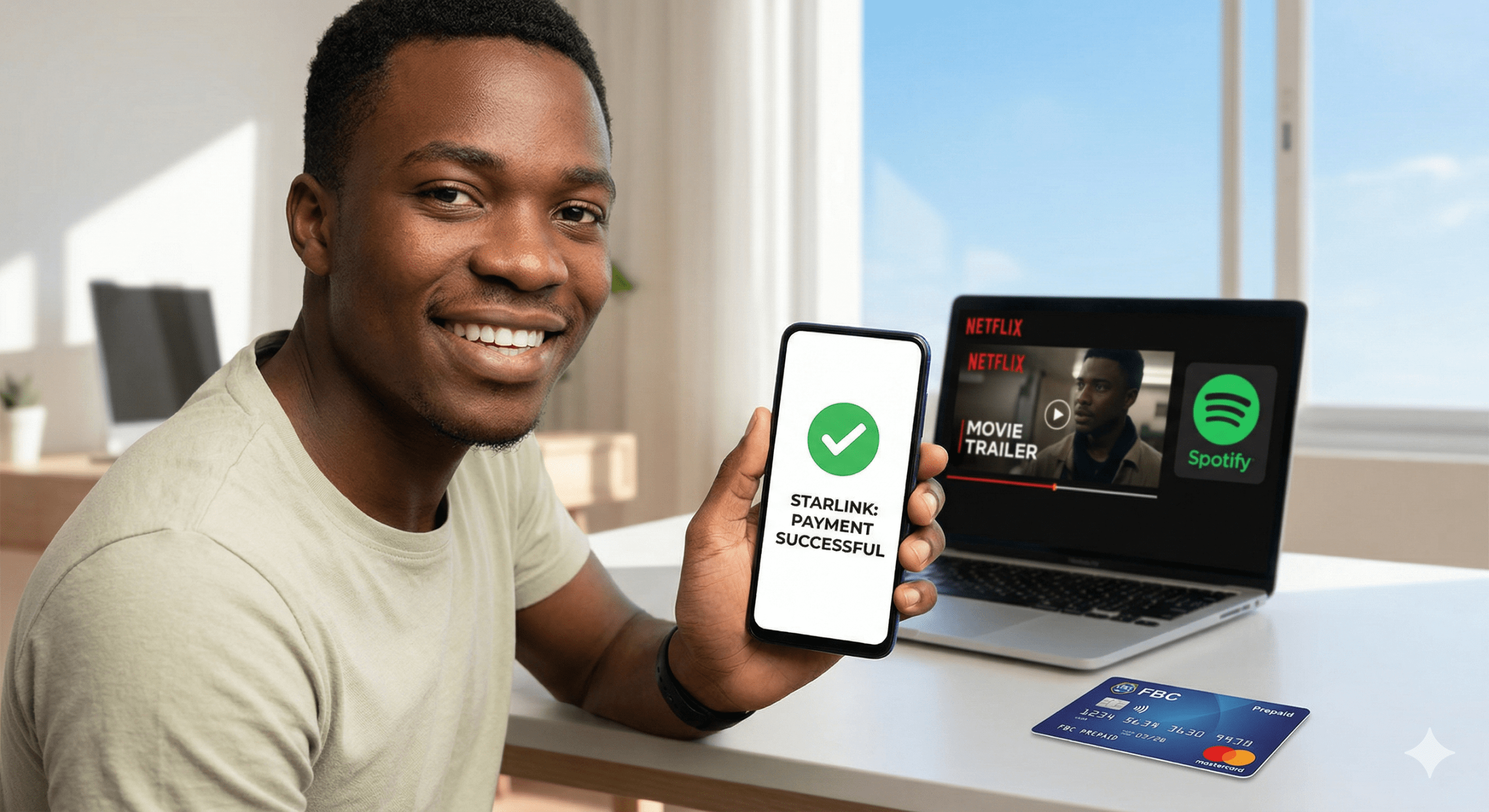 Young Zimbabwean man successfully making international payments for Starlink and Netflix on phone